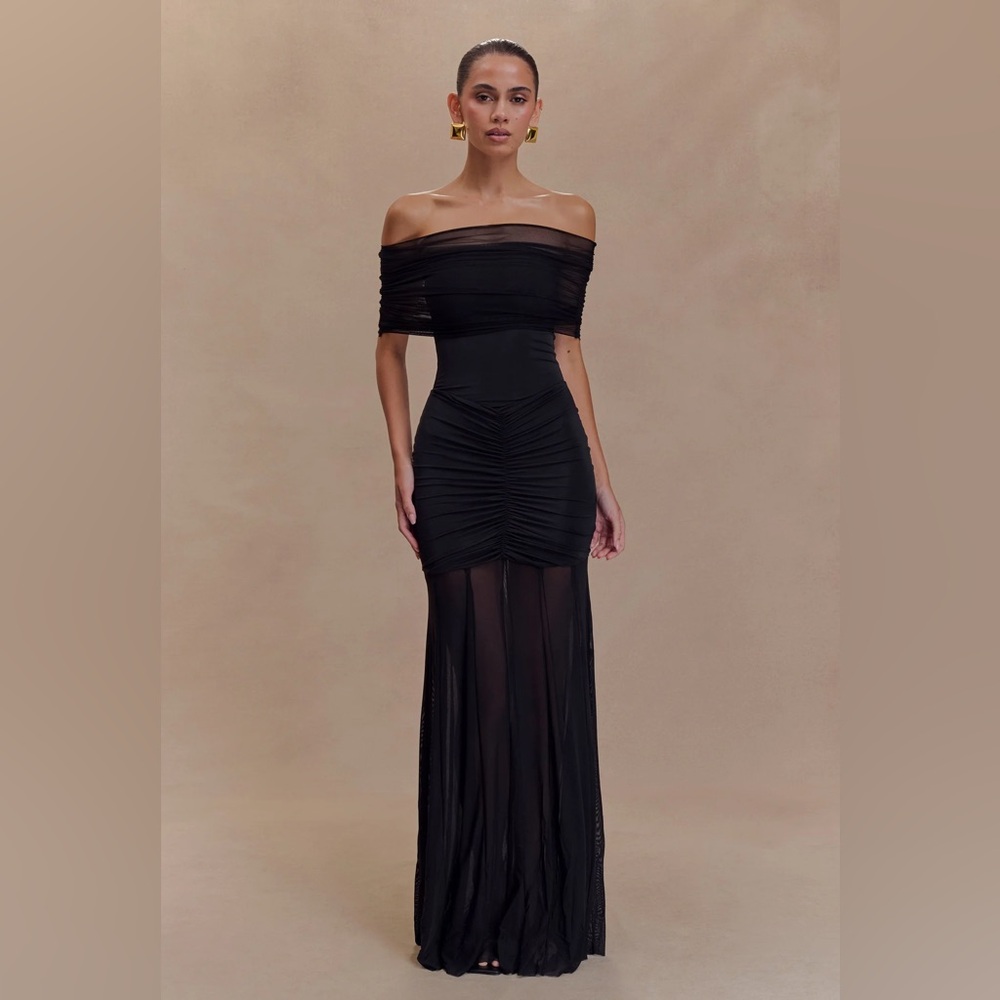 Meshki Black Mesh Off Shoulder Maxi Dress